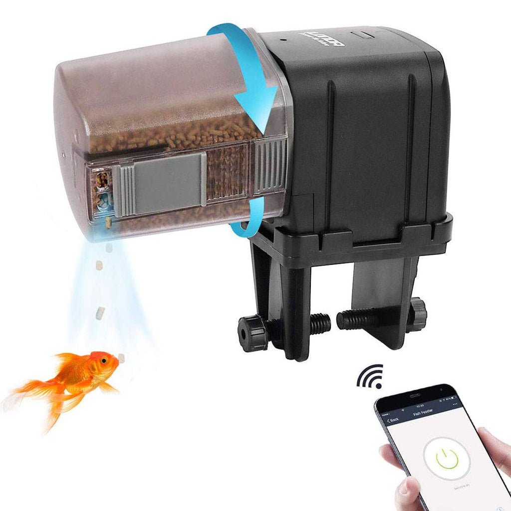 Lychee Aquarium Automatic Feeder, WIFI Controlled Timer Fish Food Dispenser with LCD Display for Fish Tank Pond Holiday (Black) Black - PawsPlanet Australia