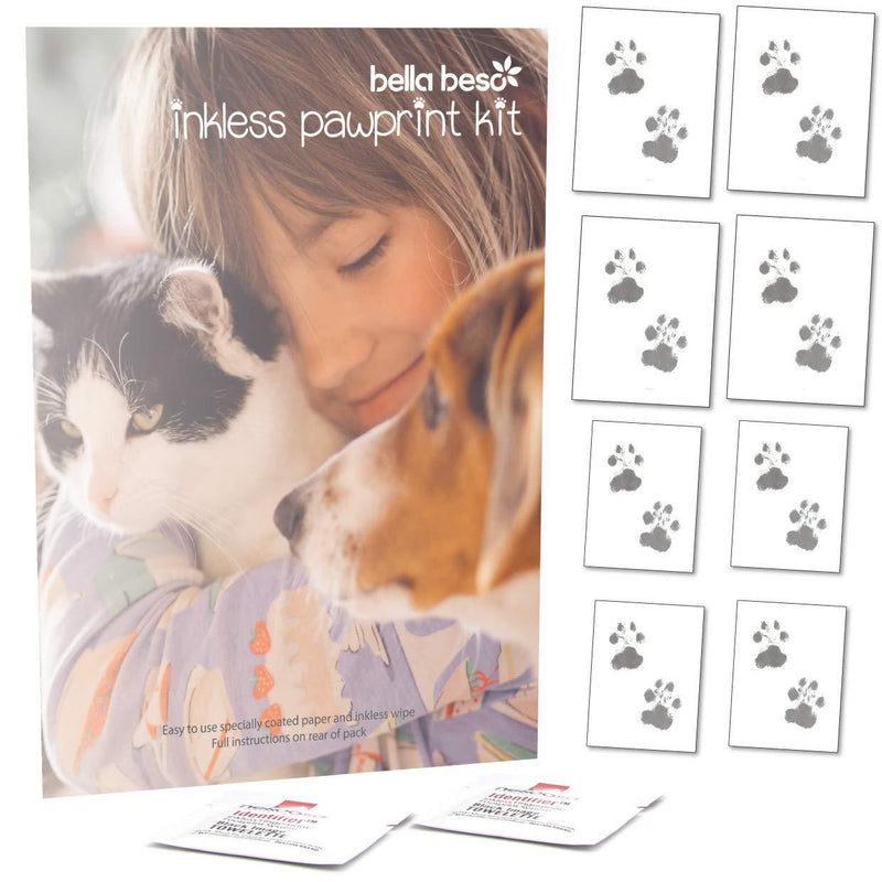 Bella Beso Pet Paw Print Kit for Cats and Dogs - 2 wipes and 8 sheets of special paper for dog and cat prints 2 wipe kit - PawsPlanet Australia