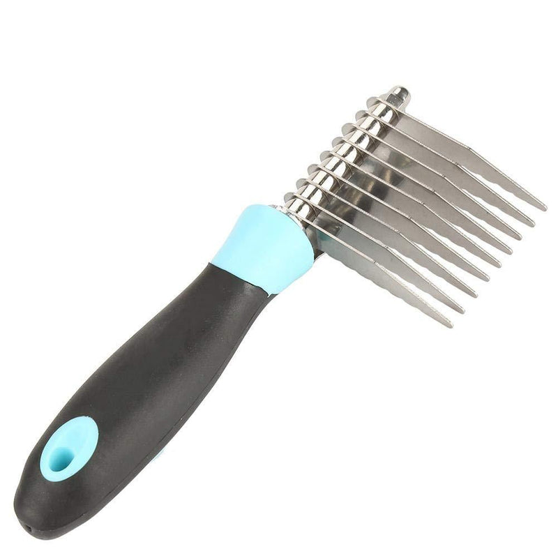 Pet Hair Comb No-scratch Rounded Teeth Dog Cat Hair Cleaning Brush Stainless Steel Pin Grooming Deshedding Tool with Non-slip Ergonomic Handle (Blue) Blue - PawsPlanet Australia