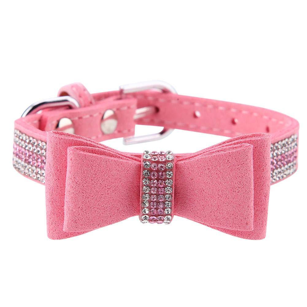 Dog Collar Pet Bow Tie Pet Necklace Dog Puppy & Cat Kitty Buckle Collar Adjustable Pink Buckle Rhinestones Pet Collar for Party Birthday Decor(M) M - PawsPlanet Australia
