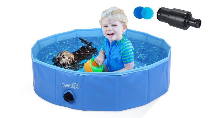 pecute Paddling Pool for Pets & Kids,Sturdy Foldable Dog Swimming Pool Bathtub Non-Slip Children Ball Pits Kids Paddling Bathing Pool For Garden Patio Bathroom (Medium 80x20cm) M: 80 x 20 cm Blue - PawsPlanet Australia