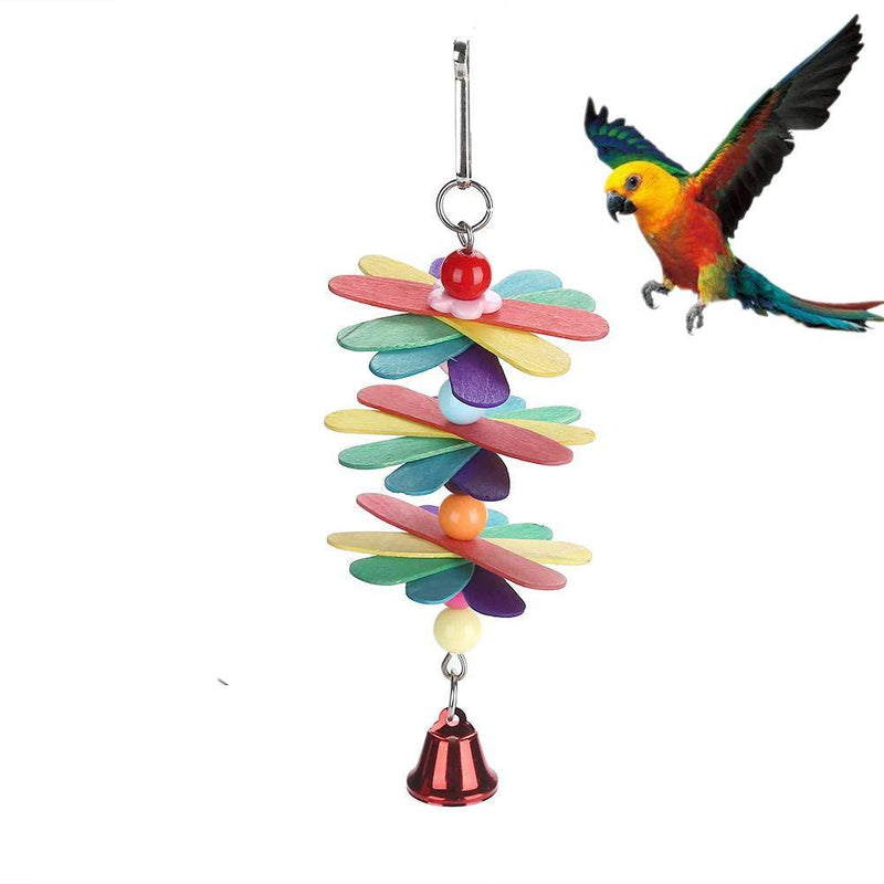 Wooden Popsicle Sticks Toy with Colorful Beads & Metal Bell for Birds Parrot Parakeet Cockatiel Lovebird Chewing Grind Teeth Pet Cage Supplies - PawsPlanet Australia