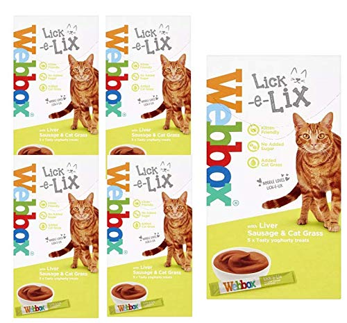 Webbox Lick-e-Lix Yoghurt with Liver Sausage and Cat Grass 5 x 15g Sachets (Pack of 6) - PawsPlanet Australia
