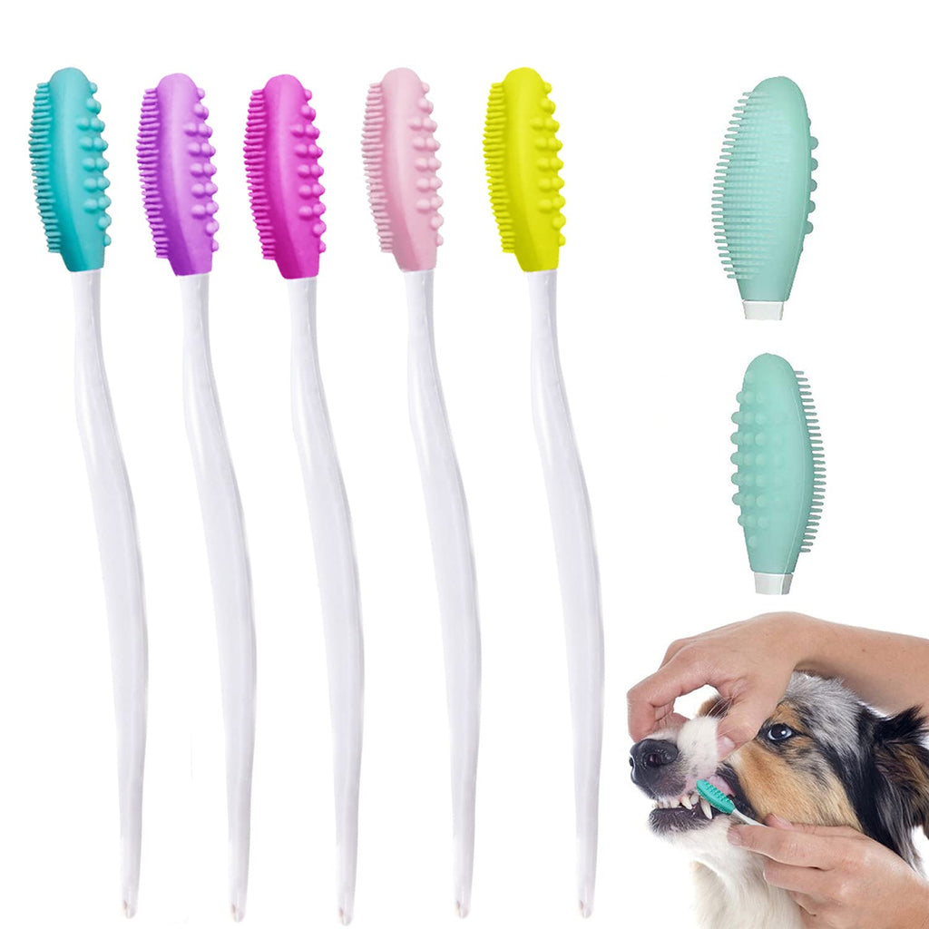 GingerUPer 5pack Dog toothbrush, Double-sided soft silicone gentle dental brushes kit with curved long handle dog toothbrushes - PawsPlanet Australia