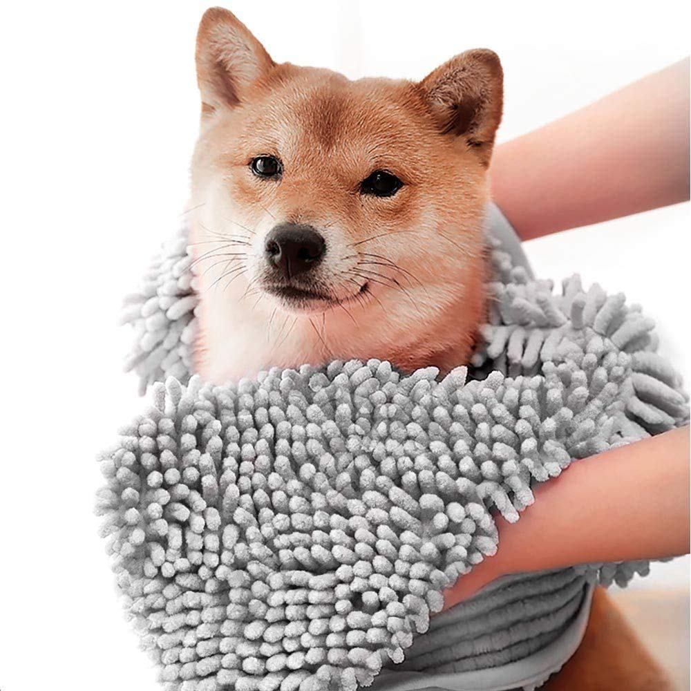 BW&HM Dog Towel Microfibre Pet Bath DryingTowel Dog Shammy Towel Super Absorbent Hand Pocket 35 x 80 cm Grey 35x80 cm - PawsPlanet Australia