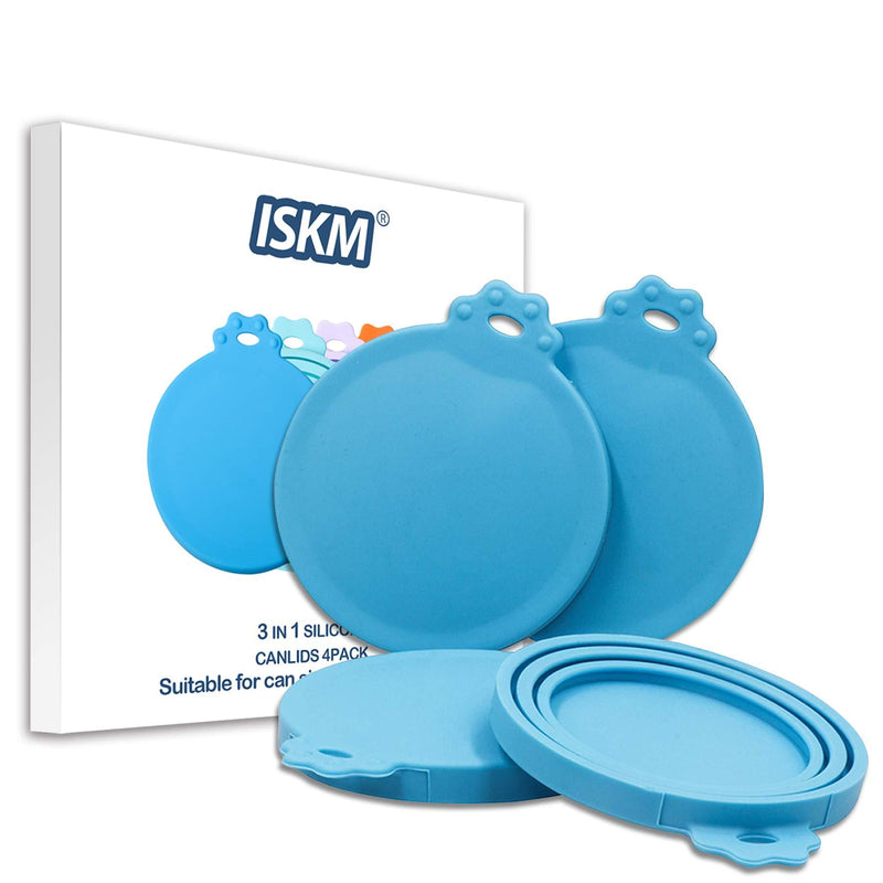 ISKM Can Covers 4 Pack Universal Silicone Food Can Lid Cover BPA free FDA Certified for Pet Food One Size Fits Most Standard Size Dog and Cat Can Tops (4 Pack/Blue) 4 Pack/Blue - PawsPlanet Australia