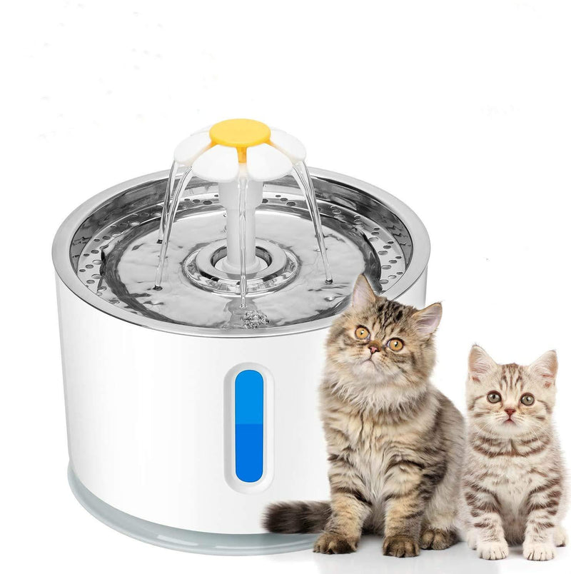 Chasehill Cat Dog Water Fountain, Ultra Quiet Water Level Window with LED Light, Stainless Steel Top 2.4L Water Drinking Fountain Pet Dispenser, 2 Packs Replacement Filters - PawsPlanet Australia