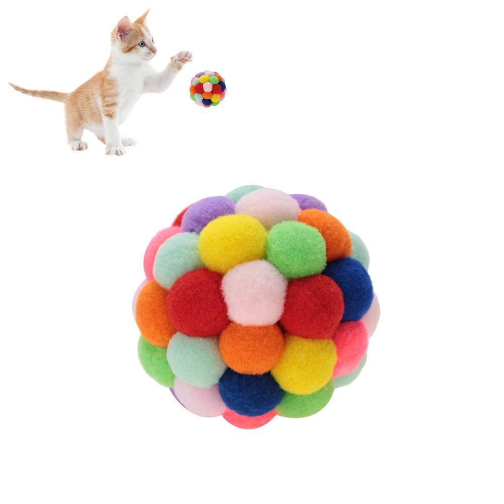 Pssopp Colorful Pet Plush Ball Toy Soft Dog Puppy Cat Toy Ball Playing Ball Exercise Interactive Toy with Bell for Training Playing Chewing(M) M - PawsPlanet Australia