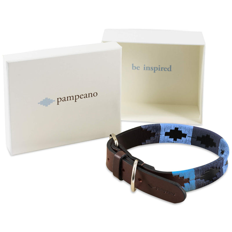 Azules Premium Argentine Leather Handcrafted Dog Collar - Gift Boxed by pampeano | Collars for all Breeds | 2.5cm Wide, Top Grain Brown Leather Stainless Steel Buckle - L/ 55cm - PawsPlanet Australia