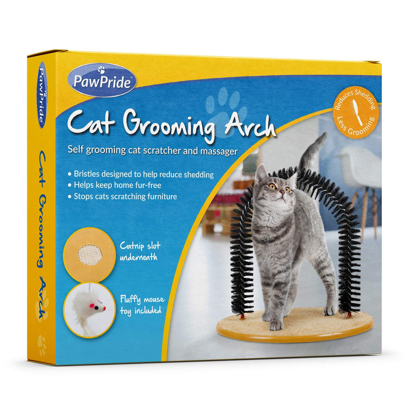 PawPride Cat Grooming Arch - Soft Brush Bristles for Scratching, Massage and to Stop Shedding - Scratch Base with Catnip Compartment and Fluffy Mouse Toy - Perfect for Playful Cats and Kittens - PawsPlanet Australia