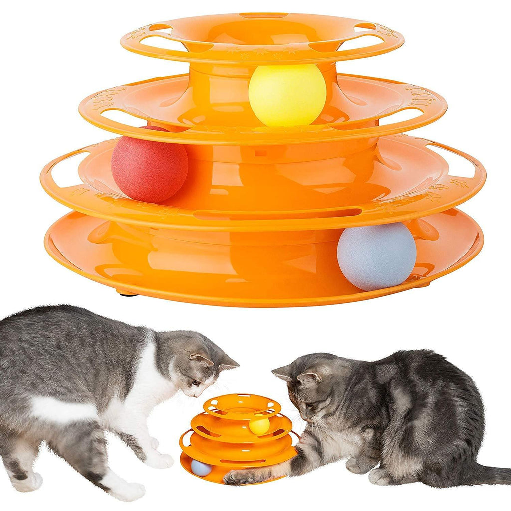 Invero Pet Cat Kitten Interactive Crazy Hunting Activity Ball Tower Disk Amusement Game Trilaminar Toy - 3 Levels and 3 Balls - PawsPlanet Australia