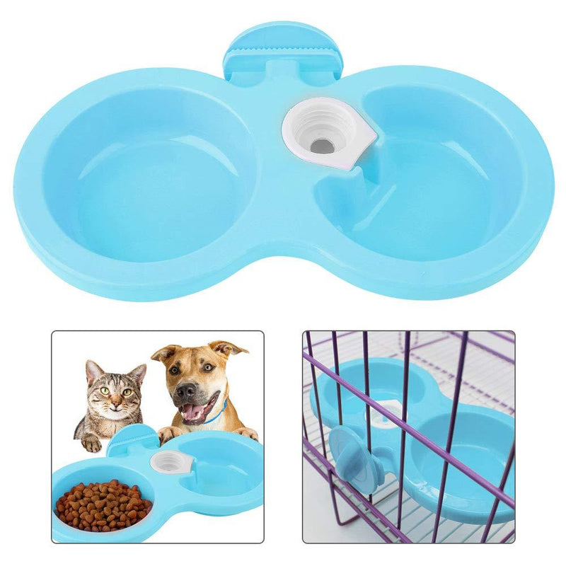 Dual Hanging Pet Bowl Pet Food Water Feeder Feeding Bowl Dog Cat Rabbit Bird Food Basin Dish with Bottle Cap Fastener Design for Crates Cages(Blue) Blue - PawsPlanet Australia