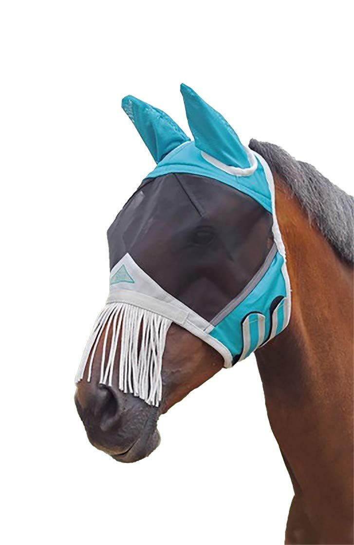 Shires Fine Mesh Fly Mask with Nose Fringe - Teal Small Pony - PawsPlanet Australia