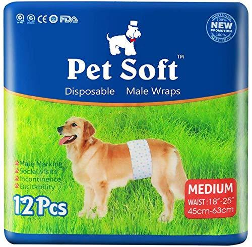 Pet Soft Male Dog Nappies - Disposable Pet Diapers Male Dog Wraps, Super Absorbent Doggy Puppy Nappies for Dogs & Cats Urinary incontinence Medium 12count M 12count (18'-25') - PawsPlanet Australia