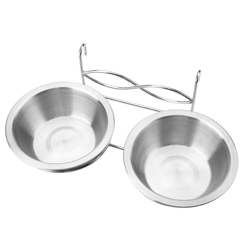 Dual Hanging Pet Bowl Stainless Steel Pet Food Water Feeder Feeding Bowl Removable Dog Cat Rabbit Bird Food Basin Dish with Hook for Crates Cages - PawsPlanet Australia