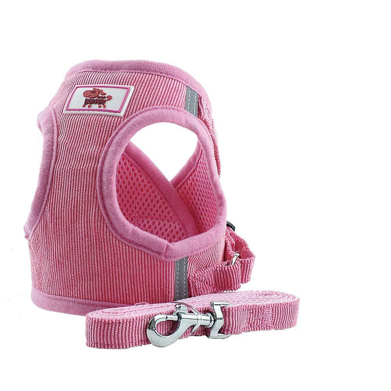 Soft Mesh No Pull Dog/Cat Harness and Lead Set for Walking, Escape Proof Dog Vest Harnesses for Puppy Small Animals/Cats, Easy Fit Dog Collar (Smal, Corduroy-Pink) Pink - PawsPlanet Australia