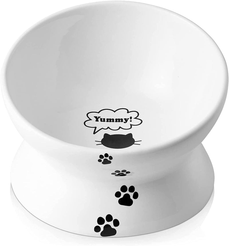 Y YHY Cat Bowl,Raised Cat Food Bowls Anti Vomiting,Tilted Elevated Cat Bowl,Ceramic Pet Food Bowl for Flat-Faced Cats,Small Dogs,Protect Pet's Spine,Dishwasher Safe 5 Inches White - PawsPlanet Australia