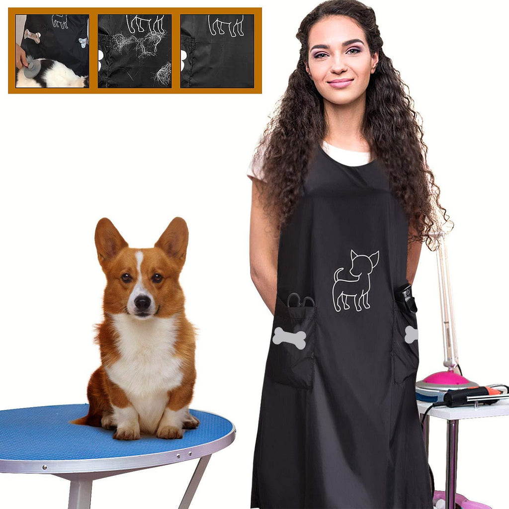 Noverlife Sleeveless Waterproof Pet Grooming Apron with Pockets, Anti-static Hair Repellent Dog Cat Grooming Apron, Pet Bathing Showering Smock Pet Shop Workwear for Beauticians Groomers Black -- Polyester - PawsPlanet Australia