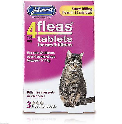 JOHNSON'S 4 fleas 4 Flea Tablets Cat Kitten also available Flea Combs (3 Treatment) - PawsPlanet Australia