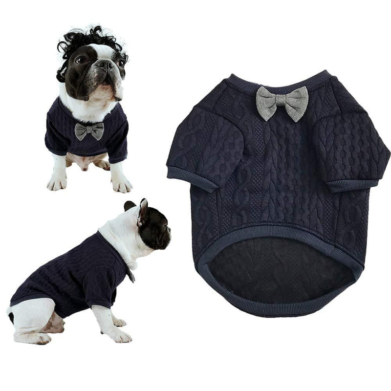 YUECUTE Dog Bow Tie Sweater Pet Dog T Shirt Puppy Shirts Funny Pet Apperal For French Bulldog Corgi Short leg And Pug Dark Blue Velvet Vest Warm (M) M - PawsPlanet Australia