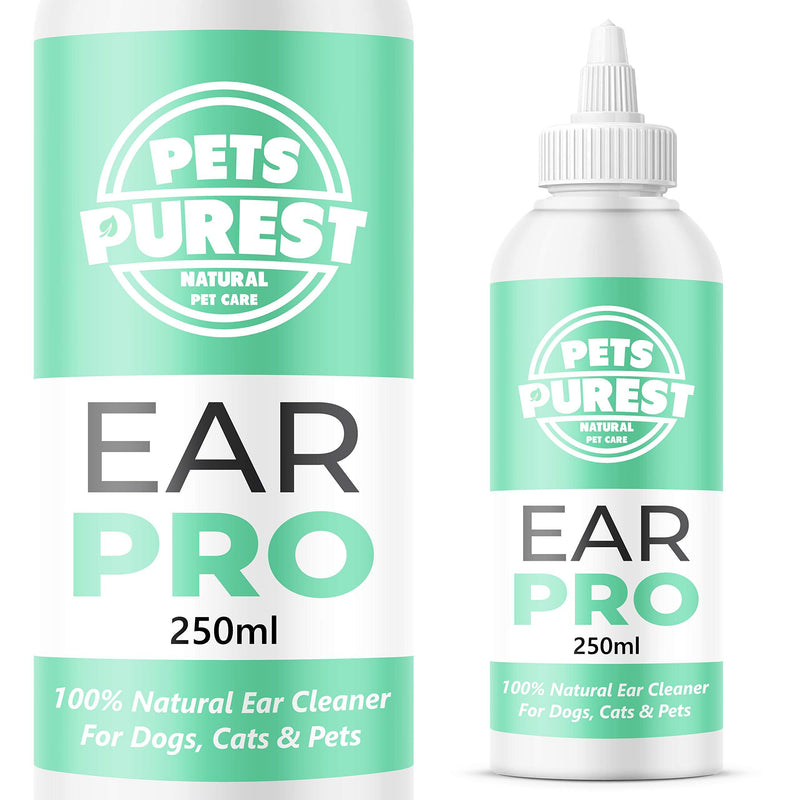 Pets Purest Dog Ear Cleaner - UK Vet Recommended Ear Drops for Dogs to Stop Head Shaking, Itchy Ears and Smelly Wax. 100% Natural Anti Viral Anti Fungal Cleaning Solution - 250ml - PawsPlanet Australia