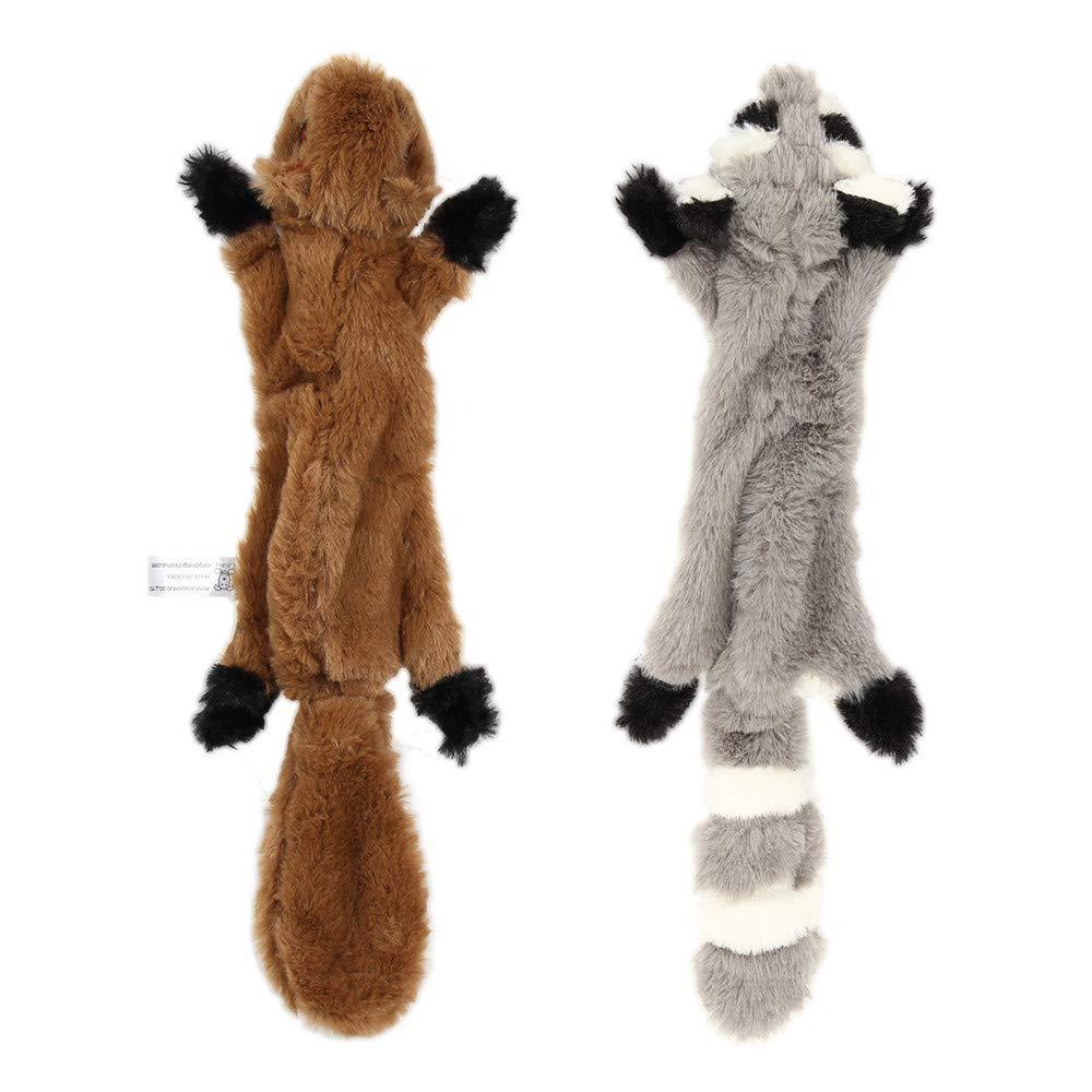 Nollary Dog Squeaky Toys No Stuffing, Soft Squirrel and Raccoon Plush Toys with Squeaker for Dogs Avoid Boredom, 16 inch, Pack of 2 - PawsPlanet Australia