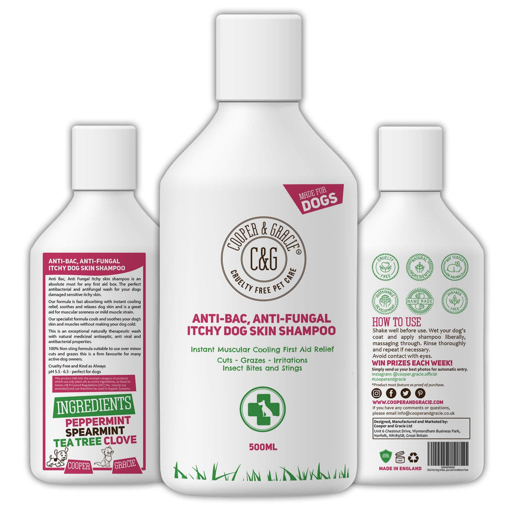 C&G Pets | Dog Shampoo For Itchy Skin Antibacterial And Antifungal | 100% Natural Medicated Low Lather Safe Formula | Fast Absorbing and Skin Cooling First Aid | Great For Cuts Grazes Skin Irritation 500 ml (Pack of 1) - PawsPlanet Australia