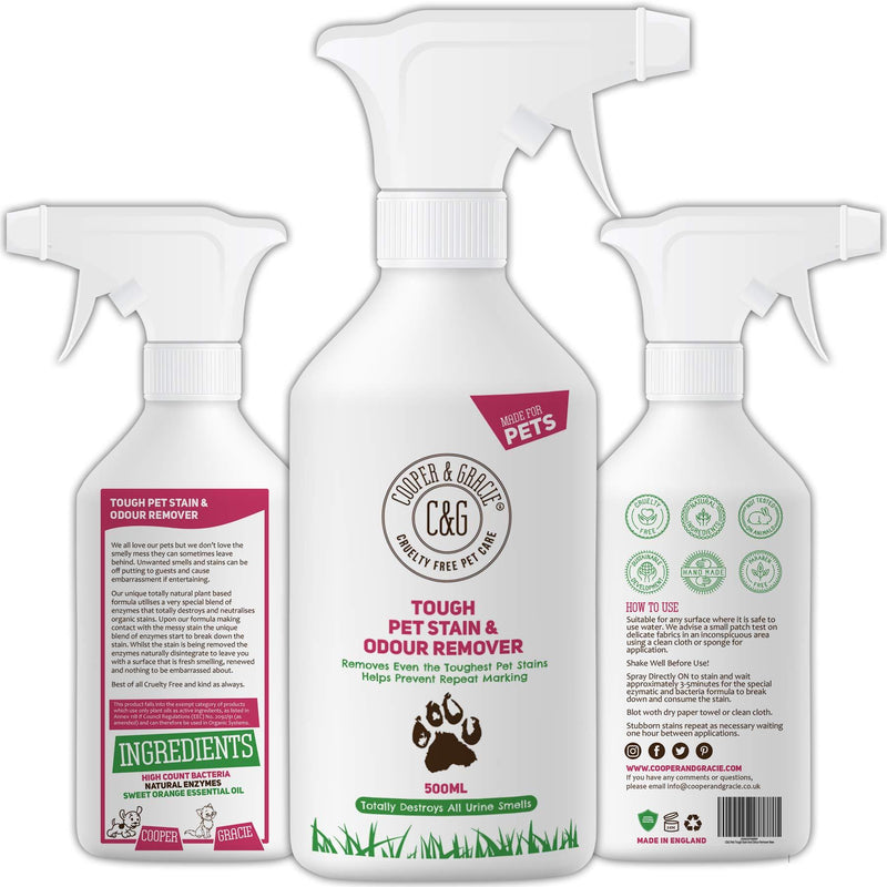 C&G Pets |Tough Pet Stain Urine and Odour Remover 500 ML | Cat and Dog Formula | High Count Bacteria Natural Enzymes Cleaner | Anti-Bacterial Anti-Fungal Prevents Marks Destroys Organic Stains 500 ml (Pack of 1) - PawsPlanet Australia