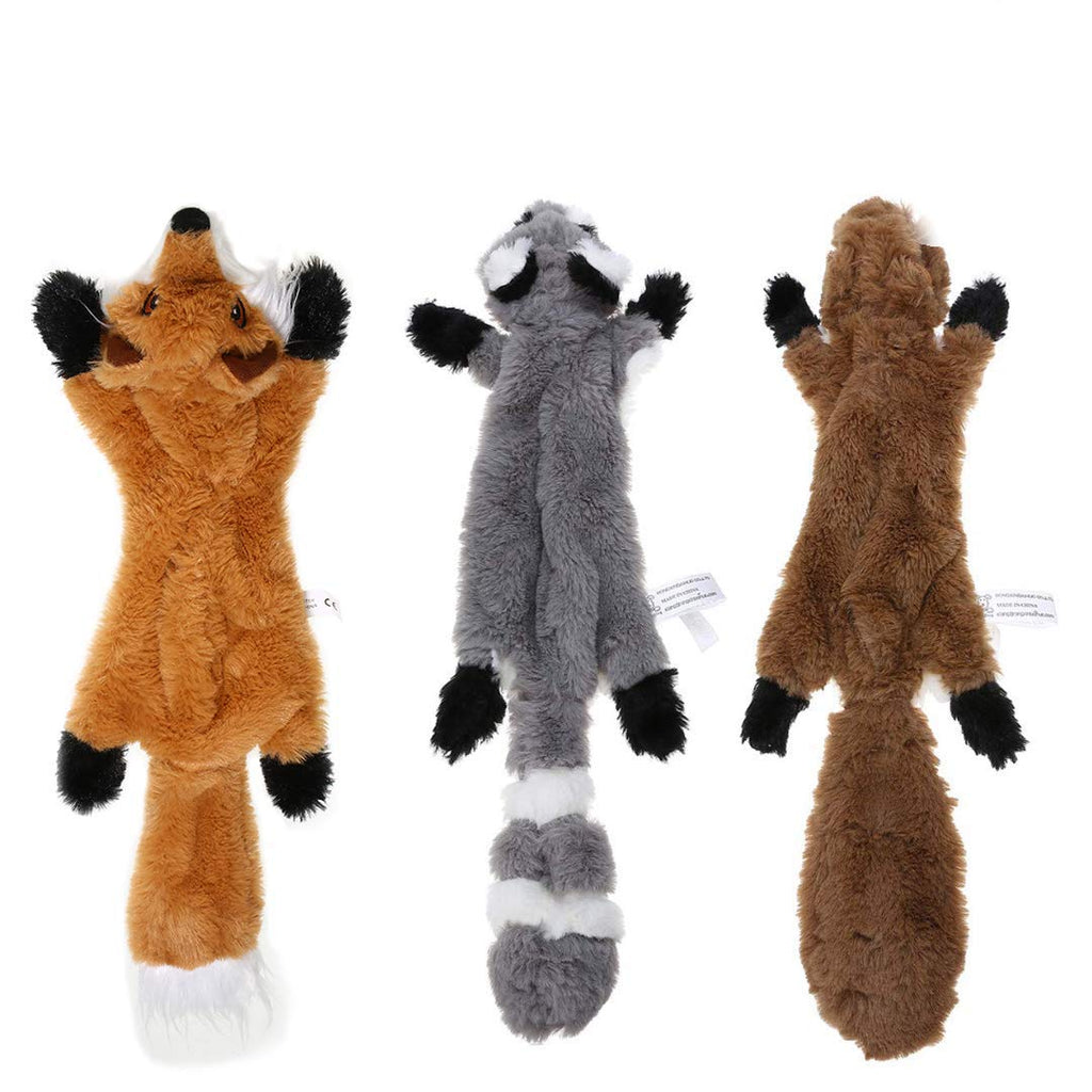 Stuffingless Dog Toy, Stuffing Free Dog Chew Toys Set with Squirrel Raccoon and Fox Squeaky Plush Dog Toys for Small and Medium Dogs - 3 Packs, 46cm - PawsPlanet Australia