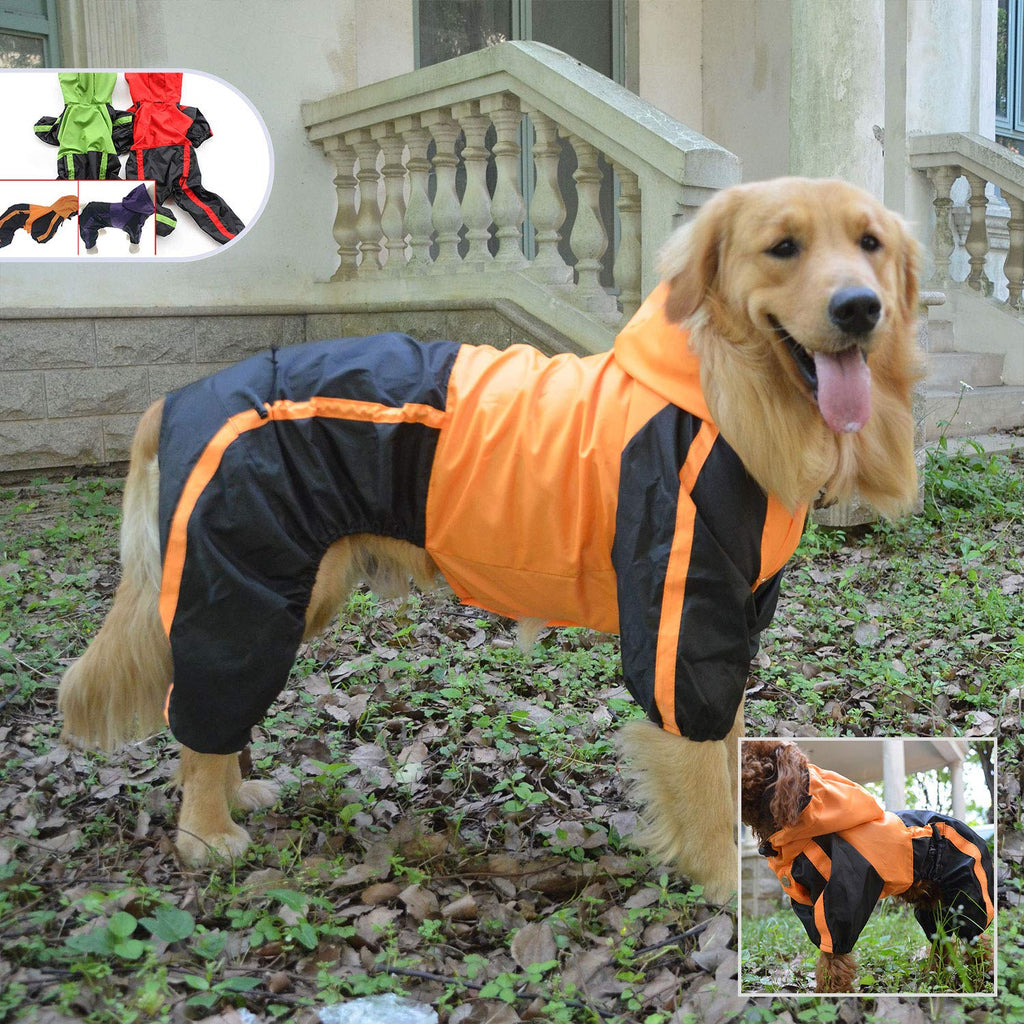 Lovelonglong Dog Hooded Raincoat, Large Dog Rain Jacket Poncho Waterproof Clothes with Hood Breathable 4 Feet Four Legs Rain Coats for Small Medium Large Pet Dogs Orange L-L - PawsPlanet Australia