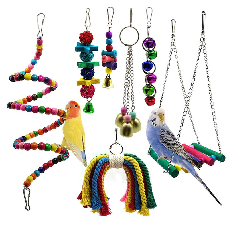 STAJOY Bird Toys,7 Packs Parakeet Bird Cage Toys Swing Chewing Hanging Parrot Perches with Bell,Wooden Ladder Hammock for Conures,Cockatiels,Budgie and Lovely Birds 7 Packs - PawsPlanet Australia