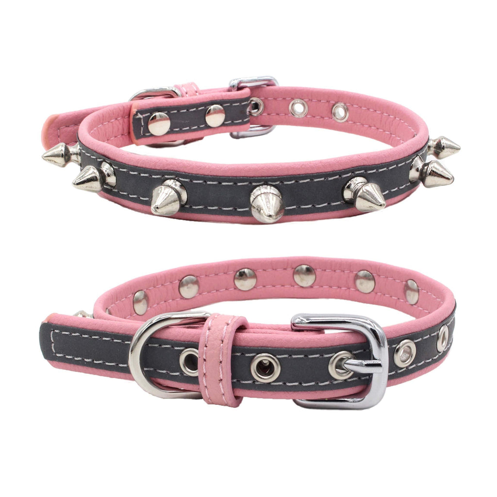 Newtensina Studded Dog Collar Reflective Puppy Collar for Small Dogs - Pink - S - PawsPlanet Australia