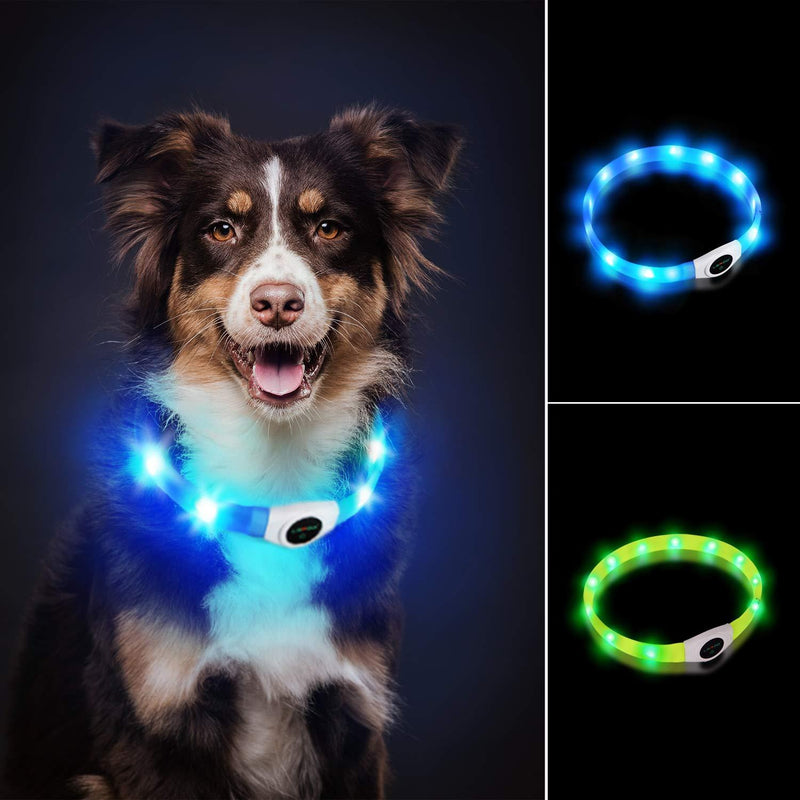 LaRoo USB Rechargeable Bright LED Dog Safety Collar, Length Adjustable Light Up Dog Collar, Soft Silicone Flashing Night Safety Collar for Large Long Hair Dogs (Blue, (65CM*2.5CM)) Blue (65CM*2.5CM) - PawsPlanet Australia