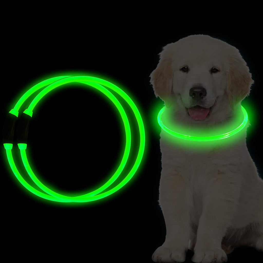 RICOVO LED Dog Collar Lights for Night Time - USB Rechargeable Waterproof Super Bright Glowing Pet Dog Cat Collar - Fashion Collar Light up for Small Medium Large Dogs (Green (Pack of 2)) Green (Pack of 2) - PawsPlanet Australia