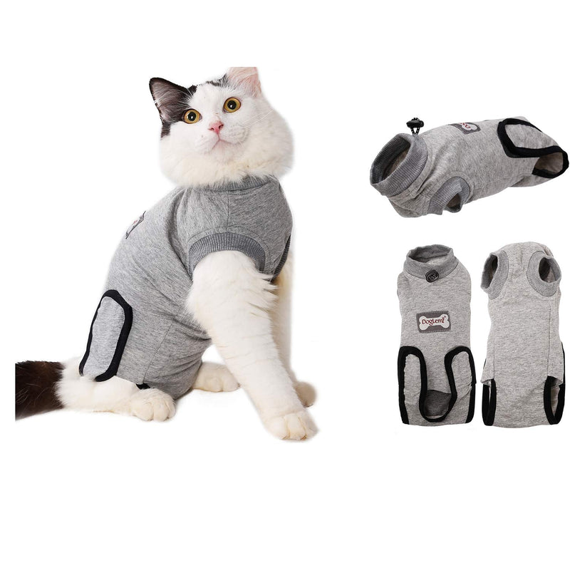 RC GearPro Cat Recovery Suit for Abdominal Wounds or Skin Diseases, Breathable E-Collar Alternative Cotton Cat Shirt After Surgery Wounds (XXS, grey) XXS - PawsPlanet Australia