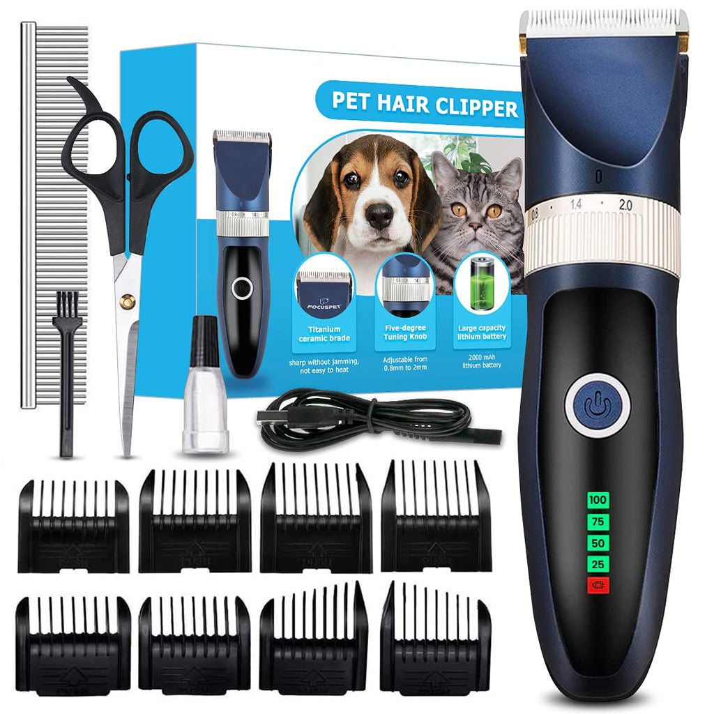 Focuspet Dog Clippers,Low Noise Dog Grooming Clippers Rechargeable Cordless Dog Trimmer Pet Grooming Tool Kit Professional Dog Hair Trimmer with 8 Comb Guides Scissors for Dogs Cats Other Animals - PawsPlanet Australia