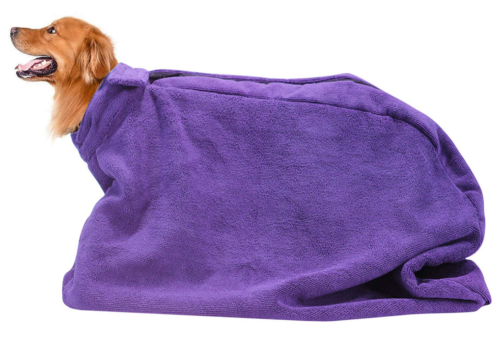 Morezi Dog Bathrobe Towel, Dry Fast Dog Bag, Microfibre Fast Drying Super Absorbent Pet Dog Cat Bath Robe Towel - Purple - XSmall X-Small (49x34cm) - PawsPlanet Australia