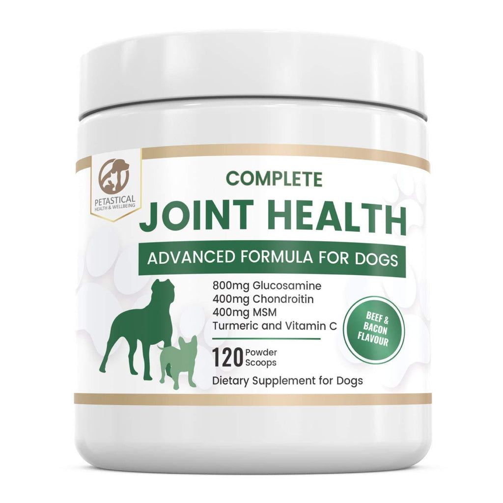 Petastical Dog Hip Joint Care Supplements, 800mg Glucosamine, 400mg Chondroitin, 400mg MSM with Added Turmeric, 120 Powder Scoops, Made In USA - PawsPlanet Australia