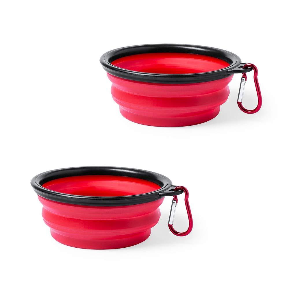 eBuyGB Portable Folding Collapsible Pop Up Silicone Travel Pet Dog Cat Food Water Bowl with Metal Carabiner, 450ml, Pack of 2 (Red) Red - PawsPlanet Australia