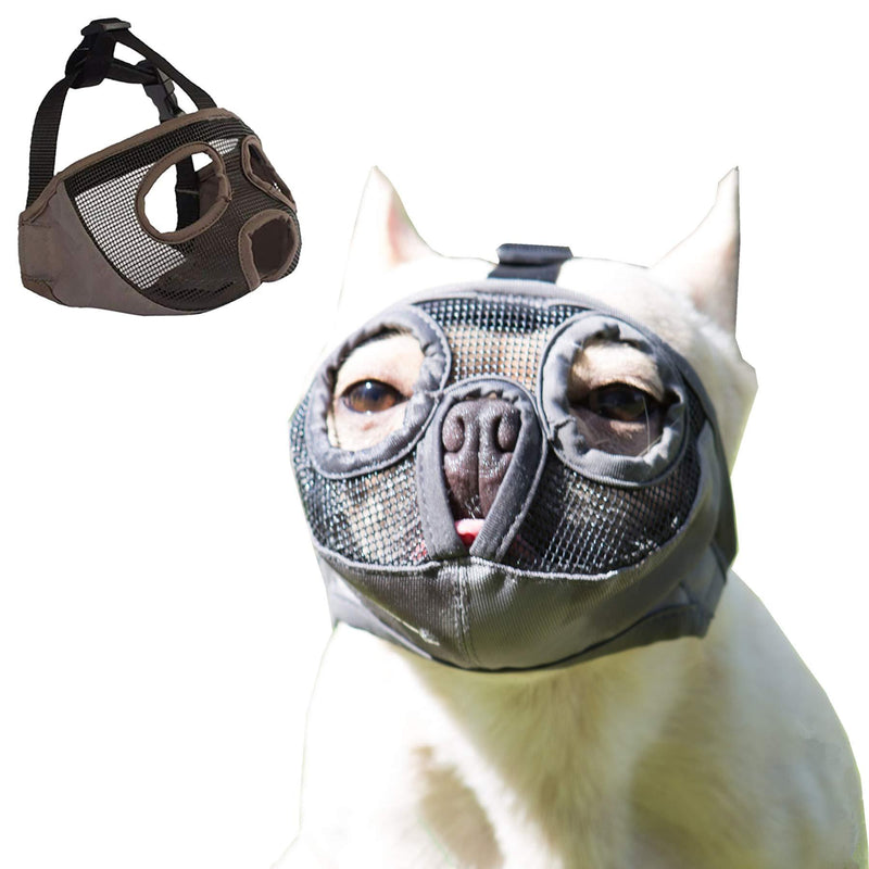 JWPC Short Snout Dog Muzzle Adjustable Bulldog Muzzle Breathable Mesh Biting Chewing Barking Training Dog mask For Small Medium Large Dogs,Gray XL XL(46-64cm) Gray - PawsPlanet Australia