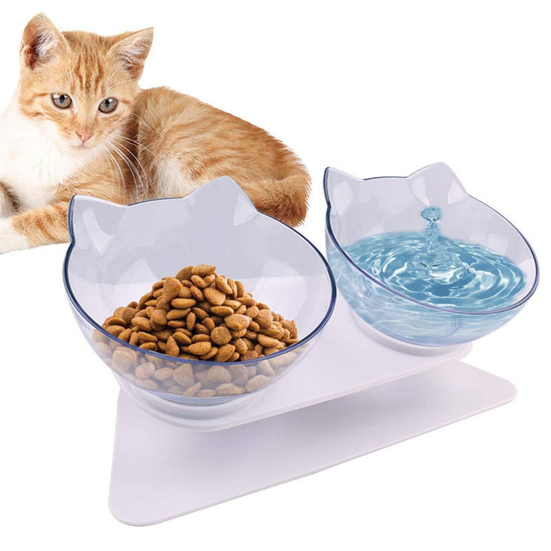 SKJIND 15° Tilted Platform Double Bowl Cat Feeder,Raised Cat Food and Water Bowls with Stand for Cats and Small Dogs (Double-bowls) Double-bowls - PawsPlanet Australia