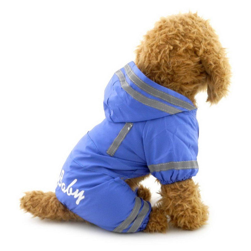 ZUNEA Small Dog Raincoat Hooded Waterproof Mesh Lined Puppy Slicker Rainwear Doggie Pet Rain Gear/Suit Jacket Jumpsuit Clothing Blue 2XL XXL (Back: 40cm, Chest: 52cm) - PawsPlanet Australia