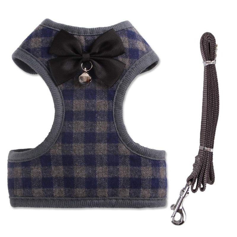 Tineer Pet Dog Plaid Bowtie Harness Vest with Nylon Leash for Puppy Cat Walking or Training (M, Blue) M - PawsPlanet Australia