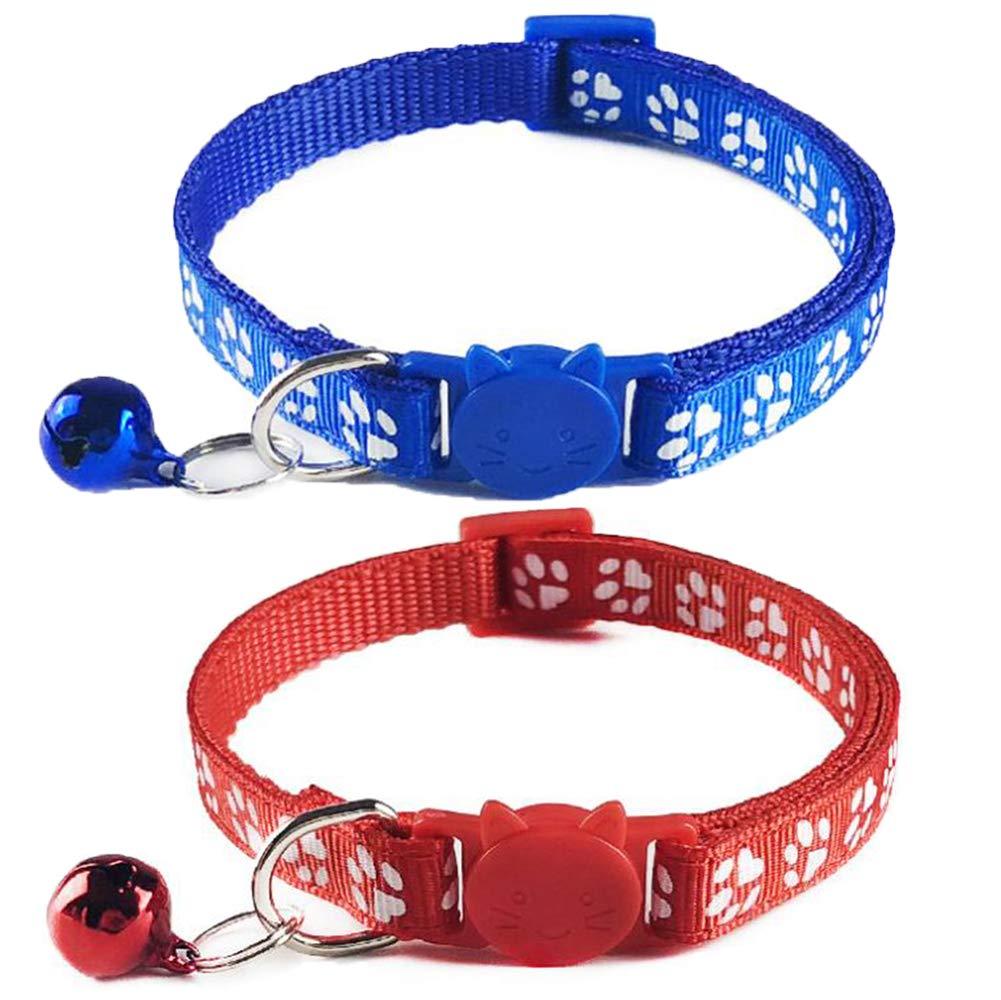 Tafeiya 2x Safety Cat Collars Quick Release with Bell,Adjustable 20-32cm Suitable for all Domestic Cats (Blue/Red) Blue/Red - PawsPlanet Australia