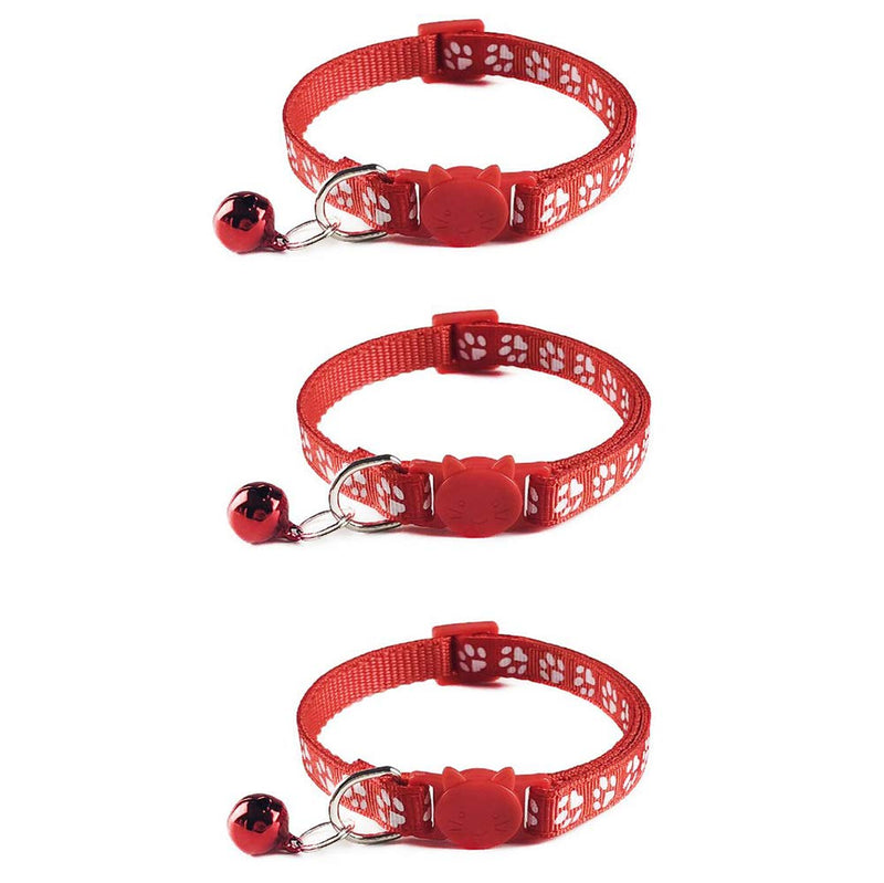 Tafeiya 3x Cat Collars Safety Collar With Quick Release Break Away Buckle and Bell, Adjustable Cute Kitten Collar Suitable for all Domestic Cats (Red/Red/Red) - PawsPlanet Australia