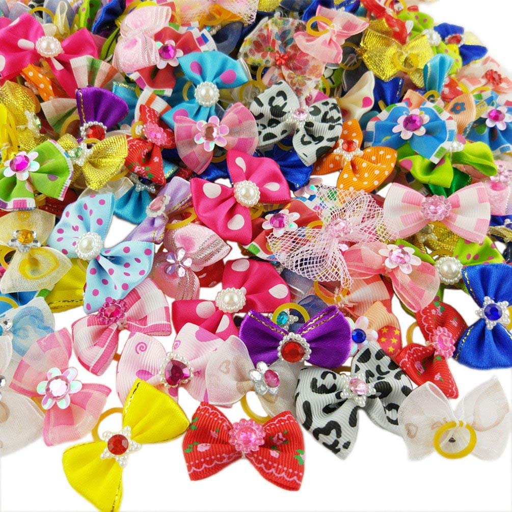 nuosen 50PCS Dog Hair Bows,Pet Hair Bows Tie Puppy Rubber Bands Hair Grooming Accessories - PawsPlanet Australia