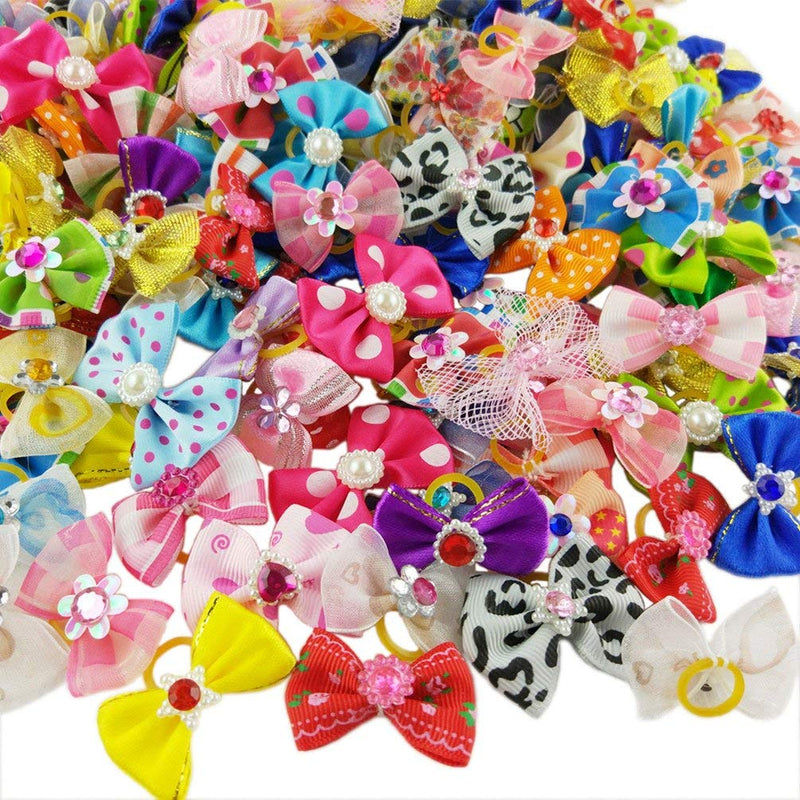 nuosen 50PCS Dog Hair Bows,Pet Hair Bows Tie Puppy Rubber Bands Hair Grooming Accessories - PawsPlanet Australia