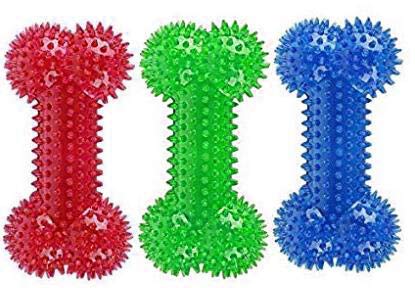 Shiny-Go Dog Squeaky Chew Bone Toys, TPR bouncy ball, teeth cleaning, length 16.0cm, For medium to medium-large sized dogs, Random Colour – Pack of 3 - PawsPlanet Australia