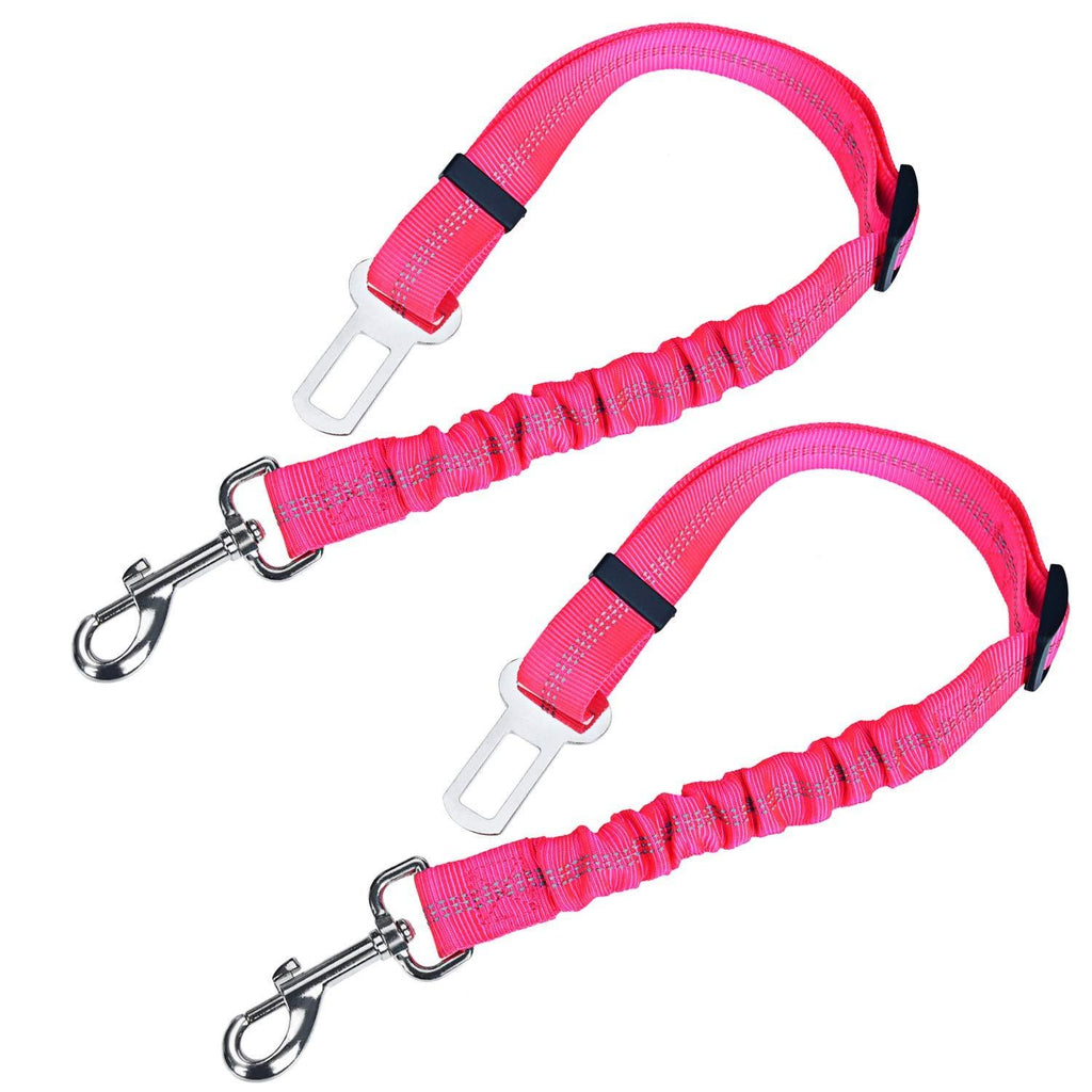 2 Pack Premium Car Seat Belt for Dogs Cats Pets, Adjustable Safety Heavy Duty Elastic Lead Harness for Cars with Elastic Nylon Bungee Buffer (Pink) Pink - PawsPlanet Australia