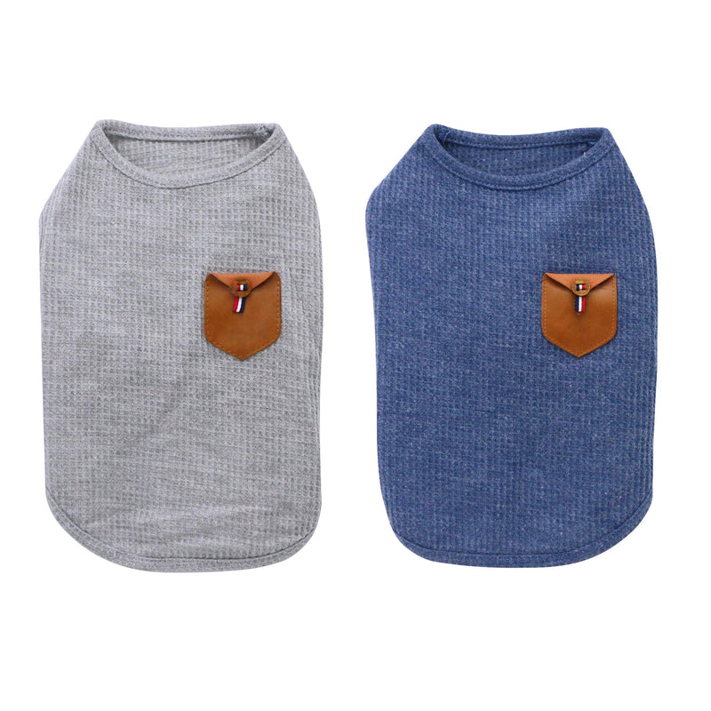 YAODHAOD Minimalist Dog T-Shirt, Dog Cat Clothes, Blue and Gray, 100% Cotton, for Mini Dog, Small Dog and Cat (2pack) (S(Teacup Teddy or newborn puppies)) S(Teacup Teddy or newborn puppies) - PawsPlanet Australia